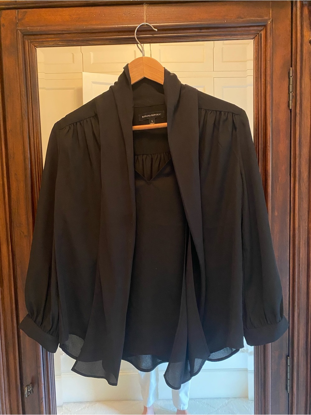Banana Republic Black Sheer Tie-Detail Blouse